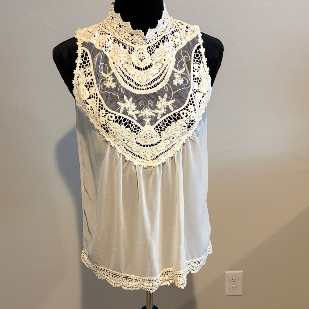 Chic Lace Overlay Blouse - Cream